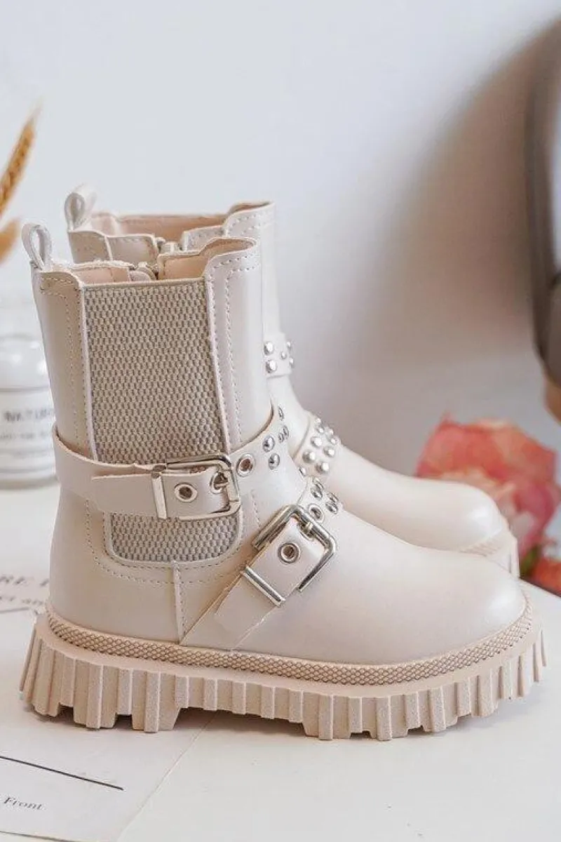 Dziewczęce>Boto Botki Sztyblety Na Suwak Dziewczęce Beżowe Adeneia