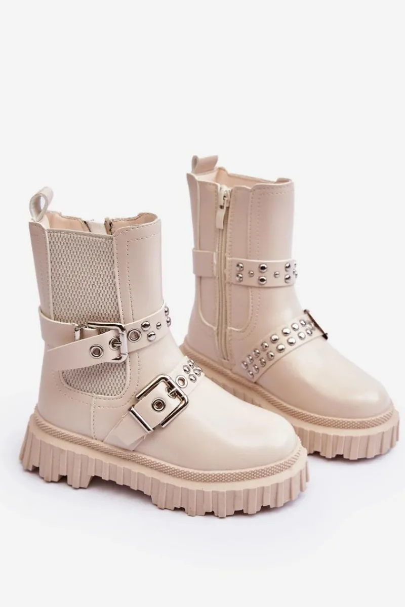 Dziewczęce>Boto Botki Sztyblety Na Suwak Dziewczęce Beżowe Adeneia