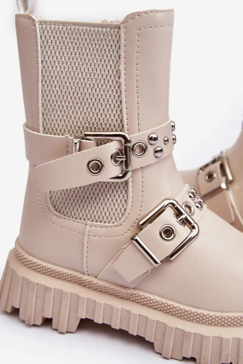 Dziewczęce>Boto Botki Sztyblety Na Suwak Dziewczęce Beżowe Adeneia