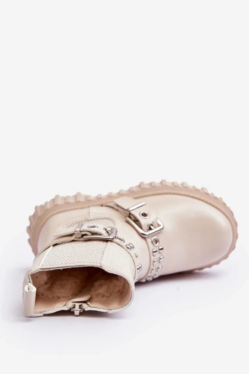 Dziewczęce>Boto Botki Sztyblety Na Suwak Dziewczęce Beżowe Adeneia