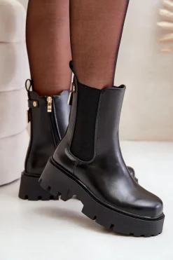 Online Botki Sztyblety Na Zamek Eko Skórzane Czarne Ninnet Damskie Czarne Botki|Botki Płaskie