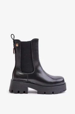 Online Botki Sztyblety Na Zamek Eko Skórzane Czarne Ninnet Damskie Czarne Botki|Botki Płaskie