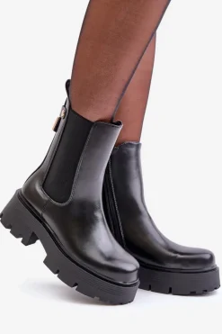 Online Botki Sztyblety Na Zamek Eko Skórzane Czarne Ninnet Damskie Czarne Botki|Botki Płaskie