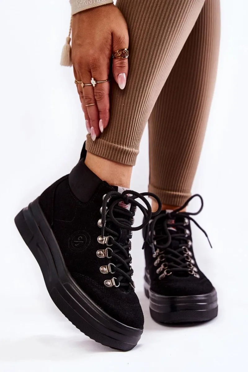 Damskie Trapery|Botki Sznurowane>Cross Jeans Botki Trapery KK2R4074C Czarne