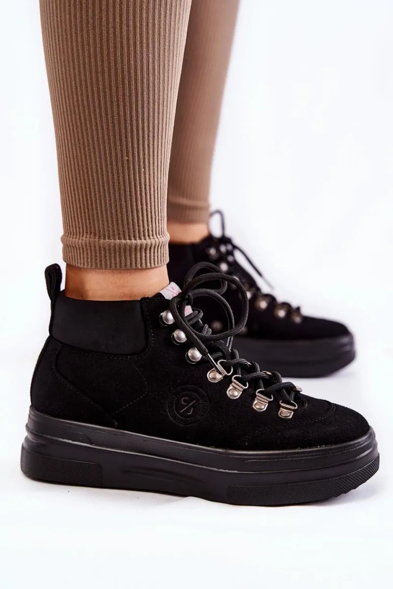 Damskie Trapery|Botki Sznurowane>Cross Jeans Botki Trapery KK2R4074C Czarne