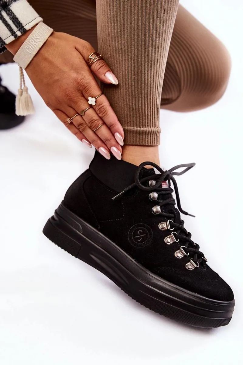 Damskie Trapery|Botki Sznurowane>Cross Jeans Botki Trapery KK2R4074C Czarne