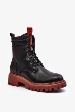 Best Botki Trapery Damskie La.Fi 250045OR-LA Czarne Damskie Damskie Trapery|Botki Sznurowane