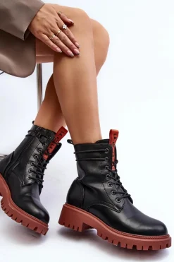 Best Botki Trapery Damskie La.Fi 250045OR-LA Czarne Damskie Damskie Trapery|Botki Sznurowane