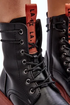 Best Botki Trapery Damskie La.Fi 250045OR-LA Czarne Damskie Damskie Trapery|Botki Sznurowane