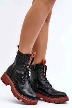 Best Botki Trapery Damskie La.Fi 250045OR-LA Czarne Damskie Damskie Trapery|Botki Sznurowane