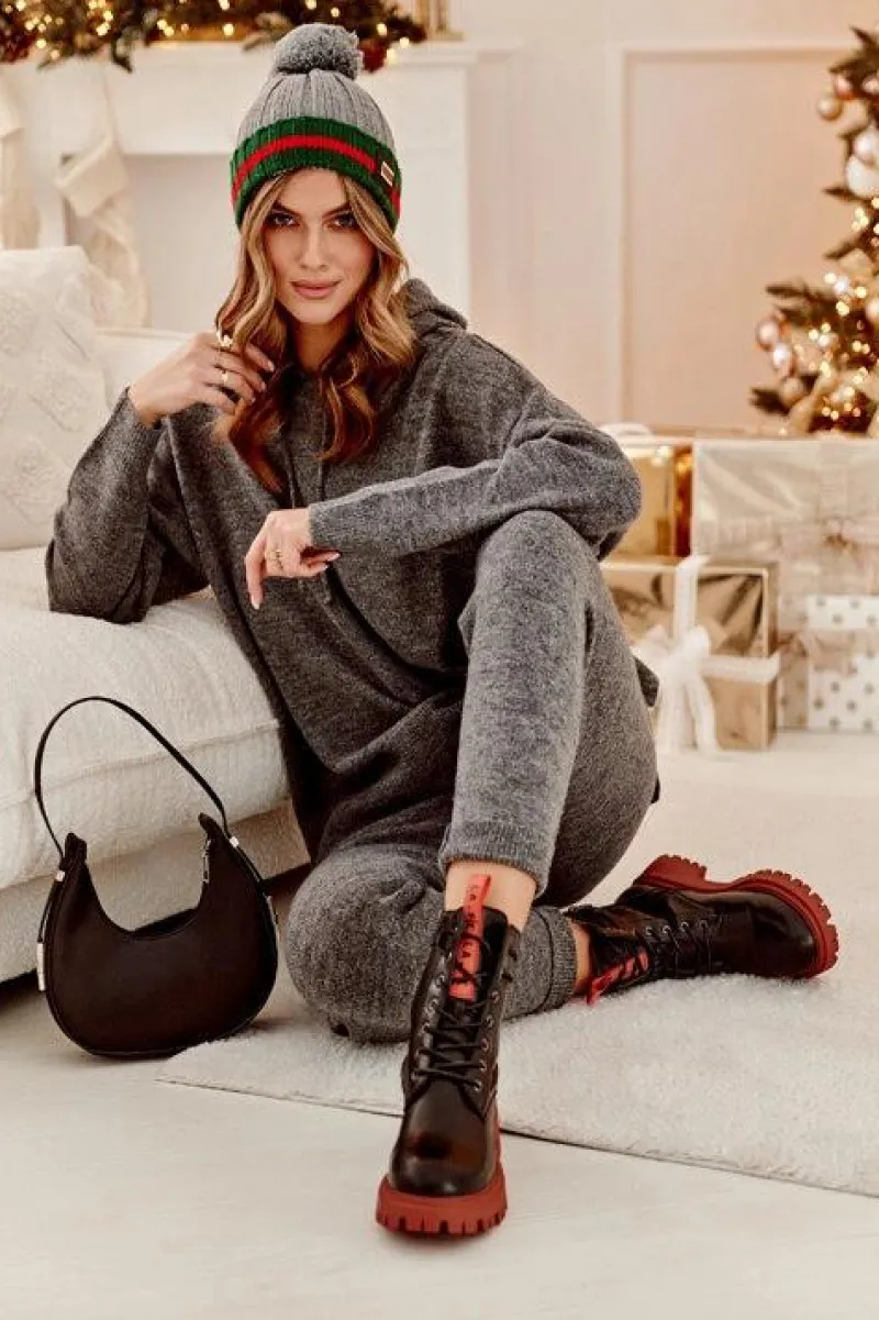 Best Botki Trapery Damskie La.Fi 250045OR-LA Czarne Damskie Damskie Trapery|Botki Sznurowane