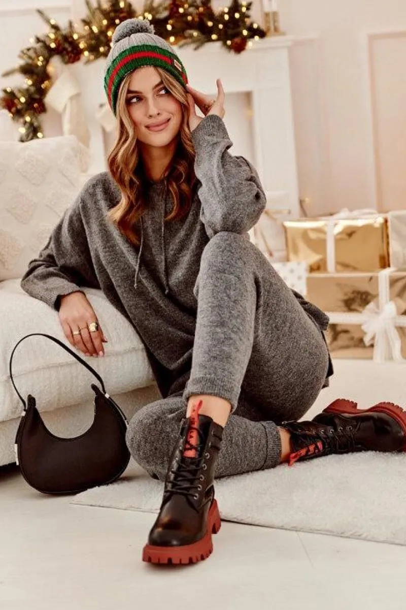 Best Botki Trapery Damskie La.Fi 250045OR-LA Czarne Damskie Damskie Trapery|Botki Sznurowane