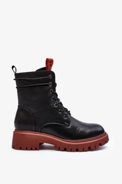 Best Botki Trapery Damskie La.Fi 250045OR-LA Czarne Damskie Damskie Trapery|Botki Sznurowane