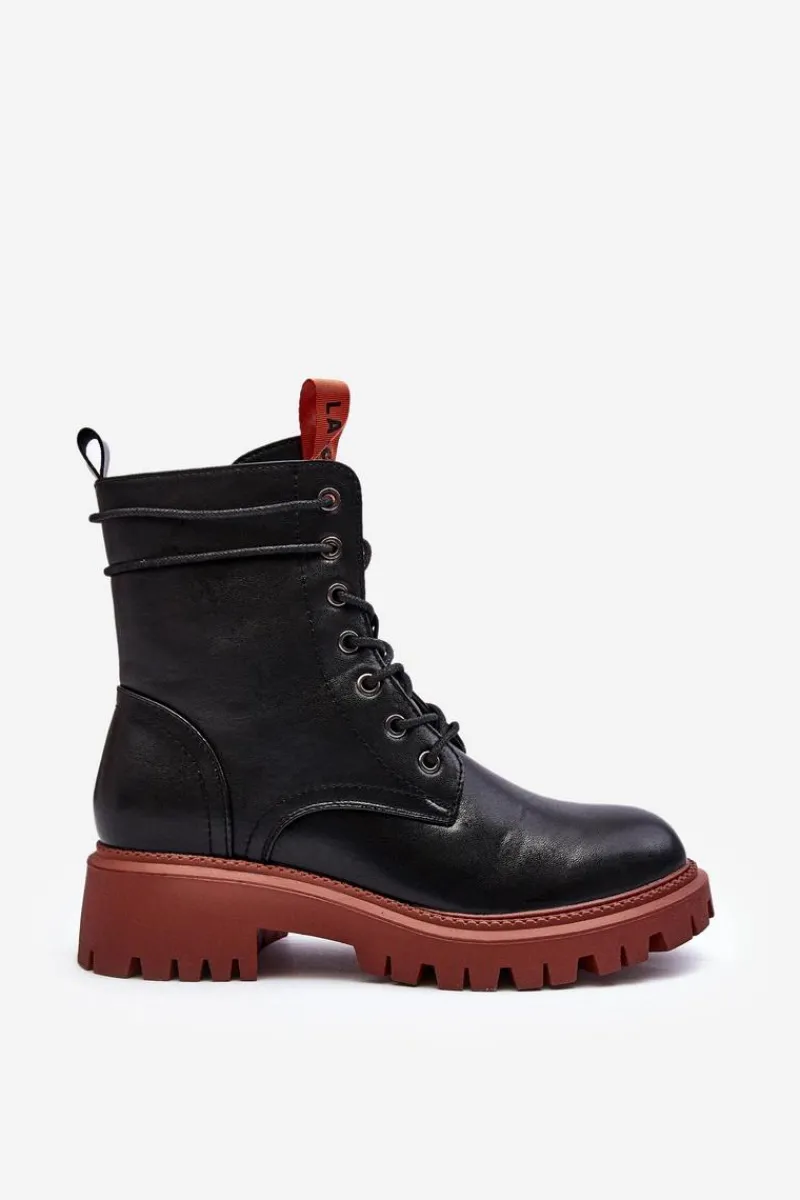 Best Botki Trapery Damskie La.Fi 250045OR-LA Czarne Damskie Damskie Trapery|Botki Sznurowane