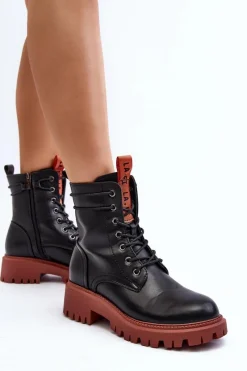 Best Botki Trapery Damskie La.Fi 250045OR-LA Czarne Damskie Damskie Trapery|Botki Sznurowane