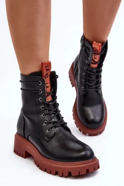 Best Botki Trapery Damskie La.Fi 250045OR-LA Czarne Damskie Damskie Trapery|Botki Sznurowane