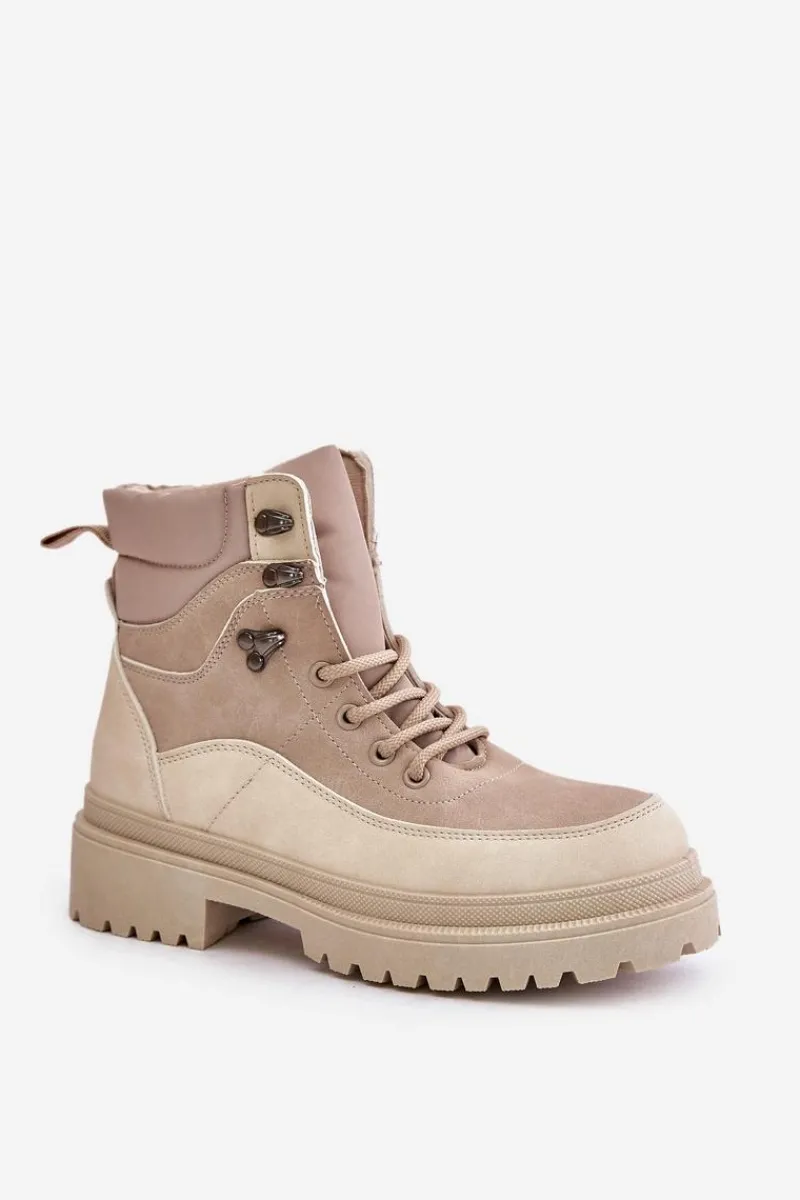 Damskie Trapery|Botki Sznurowane>Boto Botki Trapery Damskie Sznurowane Beżowe Rabaria