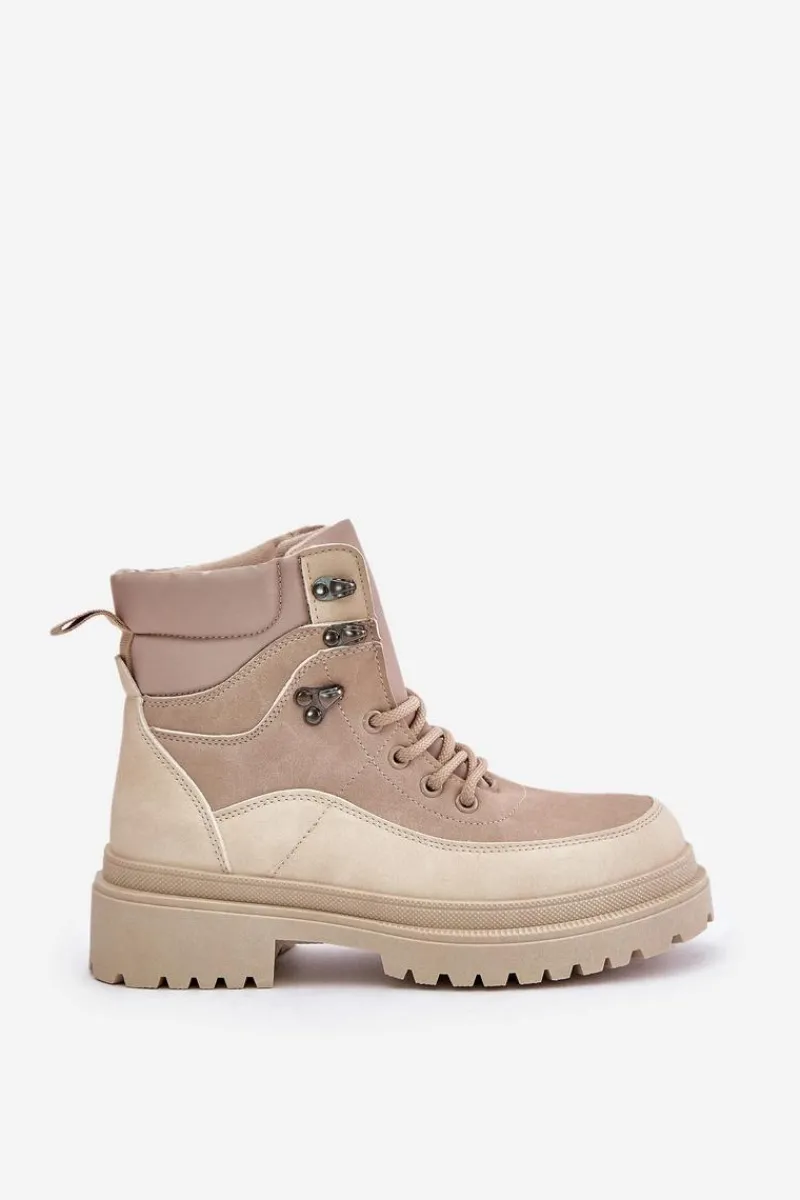 Damskie Trapery|Botki Sznurowane>Boto Botki Trapery Damskie Sznurowane Beżowe Rabaria