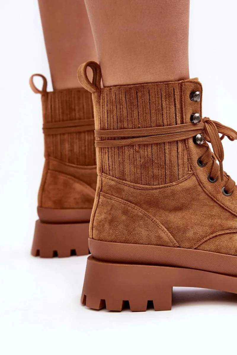 Outlet Boto Botki Trapery Damskie Sznurowane Camel Gordts Brązowy