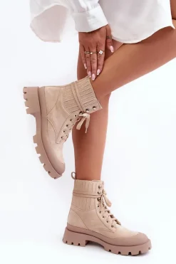 Damskie Trapery|Botki Sznurowane>Boto Botki Trapery Damskie Sznurowane Beżowe Gordts