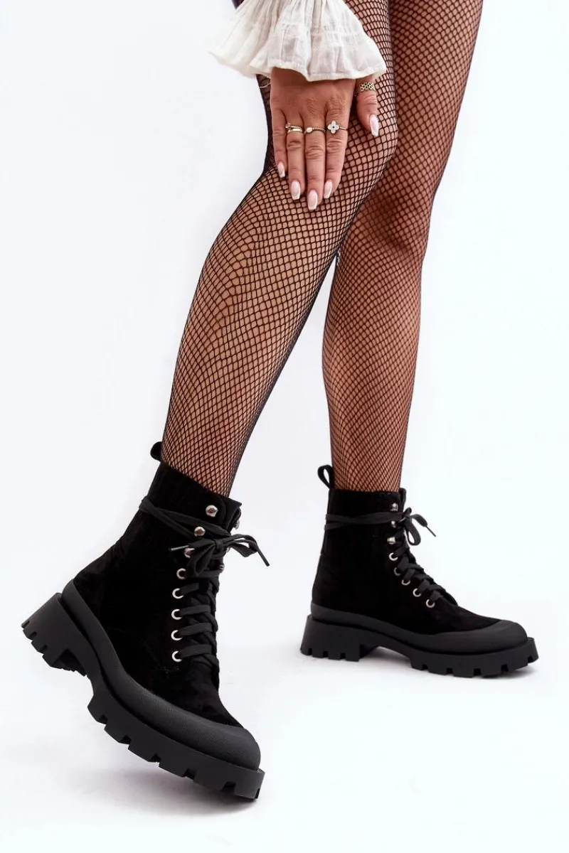 Online Botki Trapery Damskie Sznurowane Czarne Gordts Damskie Botki Ocieplane|Damskie Trapery