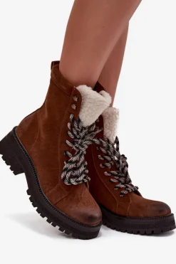 Botki Ocieplane|Damskie Trapery></noscript>Boto Botki Trapery Damskie Z Eko Skóry Camel Bellora Brązowy