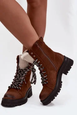 Botki Ocieplane|Damskie Trapery></noscript>Boto Botki Trapery Damskie Z Eko Skóry Camel Bellora Brązowy