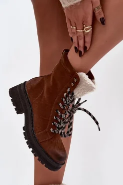 Botki Ocieplane|Damskie Trapery></noscript>Boto Botki Trapery Damskie Z Eko Skóry Camel Bellora Brązowy