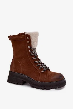 Botki Ocieplane|Damskie Trapery></noscript>Boto Botki Trapery Damskie Z Eko Skóry Camel Bellora Brązowy