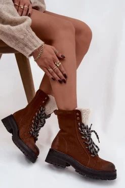 Botki Ocieplane|Damskie Trapery></noscript>Boto Botki Trapery Damskie Z Eko Skóry Camel Bellora Brązowy