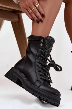 Sale Boto Botki Trapery Damskie Z Eko Skóry Czarne Bellora Czarny