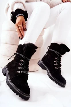 Outlet Botki Trapery Ocieplane Czarne Nelby Damskie Damskie Trapery|Botki Sznurowane