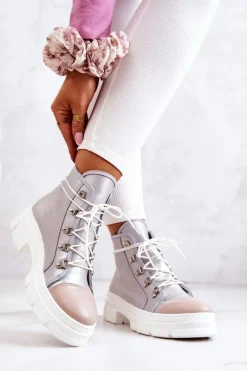 Clearance Botki Trapery Skórzane Srebrne Letty Damskie Botki Wiosenne|Damskie Trapery