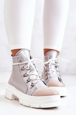 Clearance Botki Trapery Skórzane Srebrne Letty Damskie Botki Wiosenne|Damskie Trapery