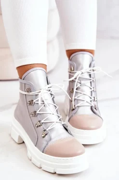 Clearance Botki Trapery Skórzane Srebrne Letty Damskie Botki Wiosenne|Damskie Trapery