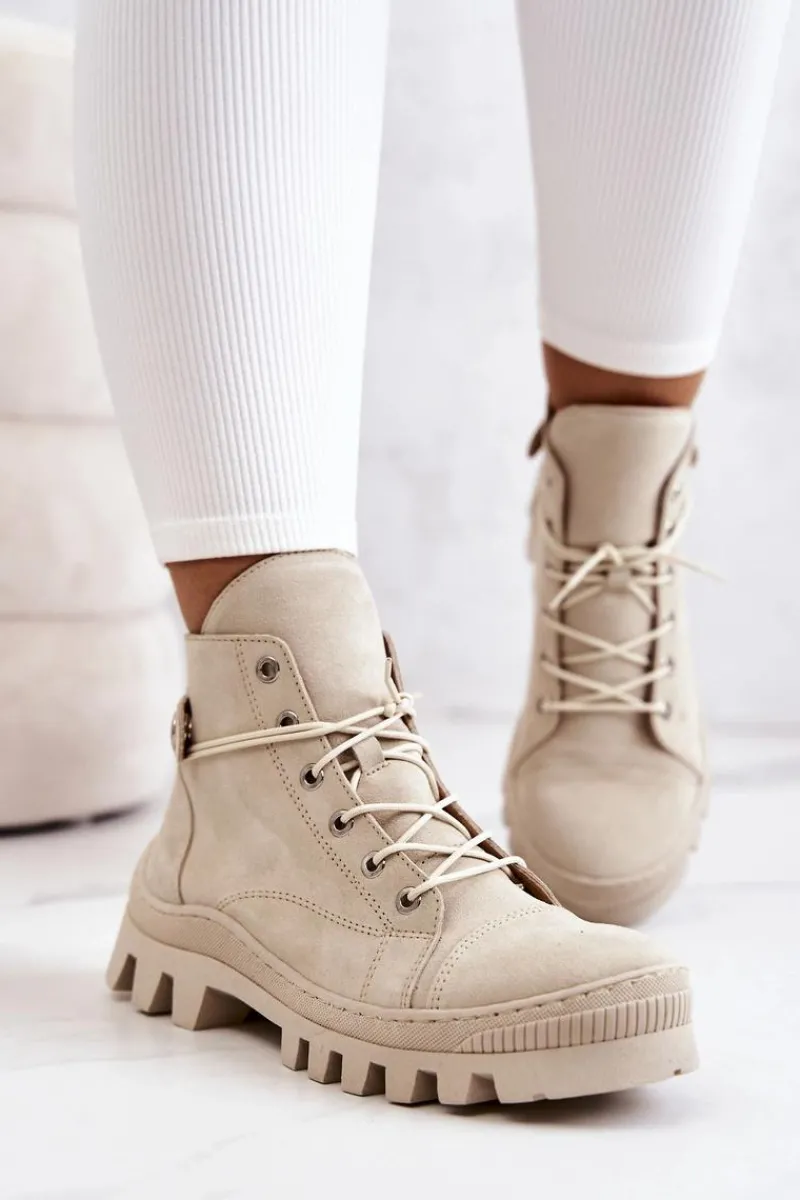 Discount Boto Botki Trapery Wiązane Beżowe Marsha