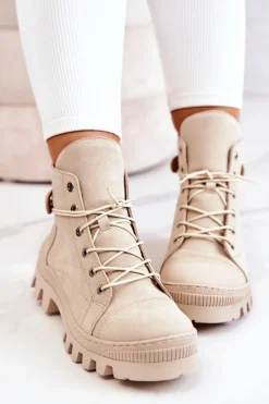 Discount Boto Botki Trapery Wiązane Beżowe Marsha