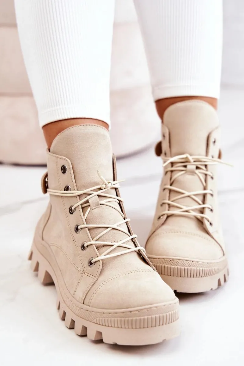 Discount Boto Botki Trapery Wiązane Beżowe Marsha