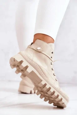 Discount Boto Botki Trapery Wiązane Beżowe Marsha