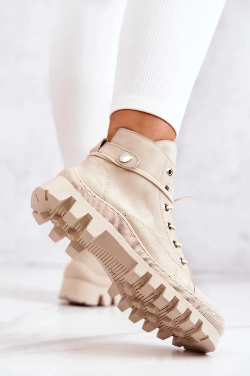 Discount Boto Botki Trapery Wiązane Beżowe Marsha