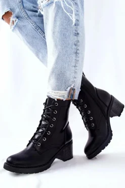 Online Evento Botki Wiązane Na Słupku Ocieplane Czarne Nerynis