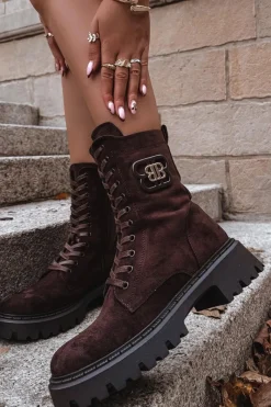 Online Botki Wokrery Damskie Z Ozdobnym Elementem Ocieplane Czekoladowe Kalindra Damskie Botki Sznurowane|Brązowe I Beżowe Botki