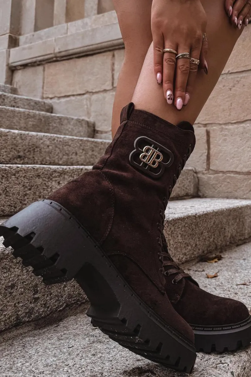 Online Botki Wokrery Damskie Z Ozdobnym Elementem Ocieplane Czekoladowe Kalindra Damskie Botki Sznurowane|Brązowe I Beżowe Botki