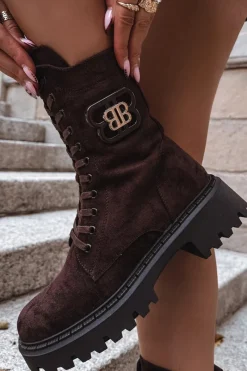 Online Botki Wokrery Damskie Z Ozdobnym Elementem Ocieplane Czekoladowe Kalindra Damskie Botki Sznurowane|Brązowe I Beżowe Botki