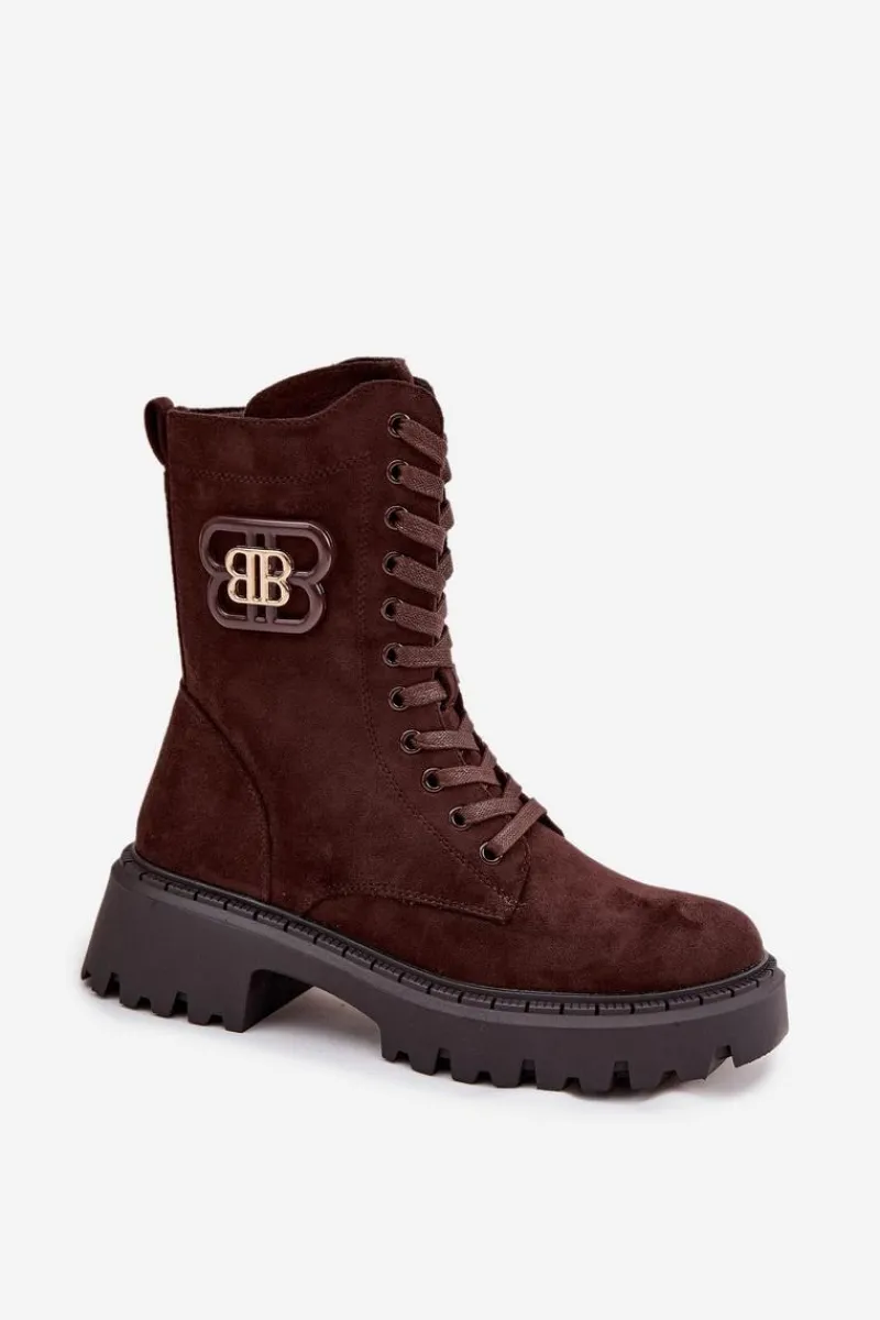 Online Botki Wokrery Damskie Z Ozdobnym Elementem Ocieplane Czekoladowe Kalindra Damskie Botki Sznurowane|Brązowe I Beżowe Botki