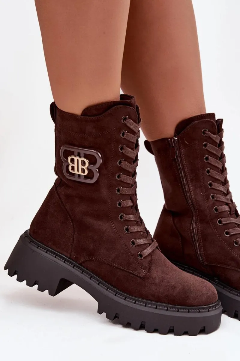 Online Botki Wokrery Damskie Z Ozdobnym Elementem Ocieplane Czekoladowe Kalindra Damskie Botki Sznurowane|Brązowe I Beżowe Botki