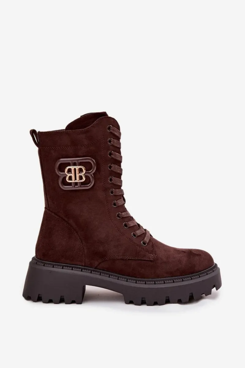 Online Botki Wokrery Damskie Z Ozdobnym Elementem Ocieplane Czekoladowe Kalindra Damskie Botki Sznurowane|Brązowe I Beżowe Botki