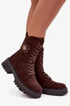 Online Botki Wokrery Damskie Z Ozdobnym Elementem Ocieplane Czekoladowe Kalindra Damskie Botki Sznurowane|Brązowe I Beżowe Botki