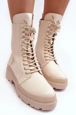 Botki Sznurowane|Brązowe I Beżowe Botki><noscript><img width=