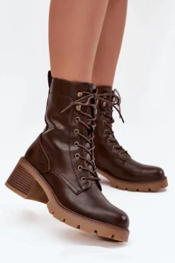 Botki Ocieplane|Botki Sznurowane>Buty damskie Vinceza Botki Workery Damskie Na Klocku Ocieplane Vinceza 89136 Brązowe